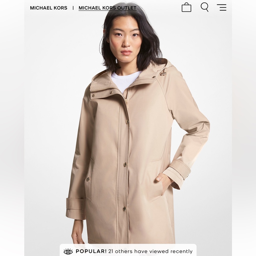 MICHAEL KORS Cotton Blend Hooded Raincoat rain jacket coat Khaki tan XL EUC - Picture 3 of 7